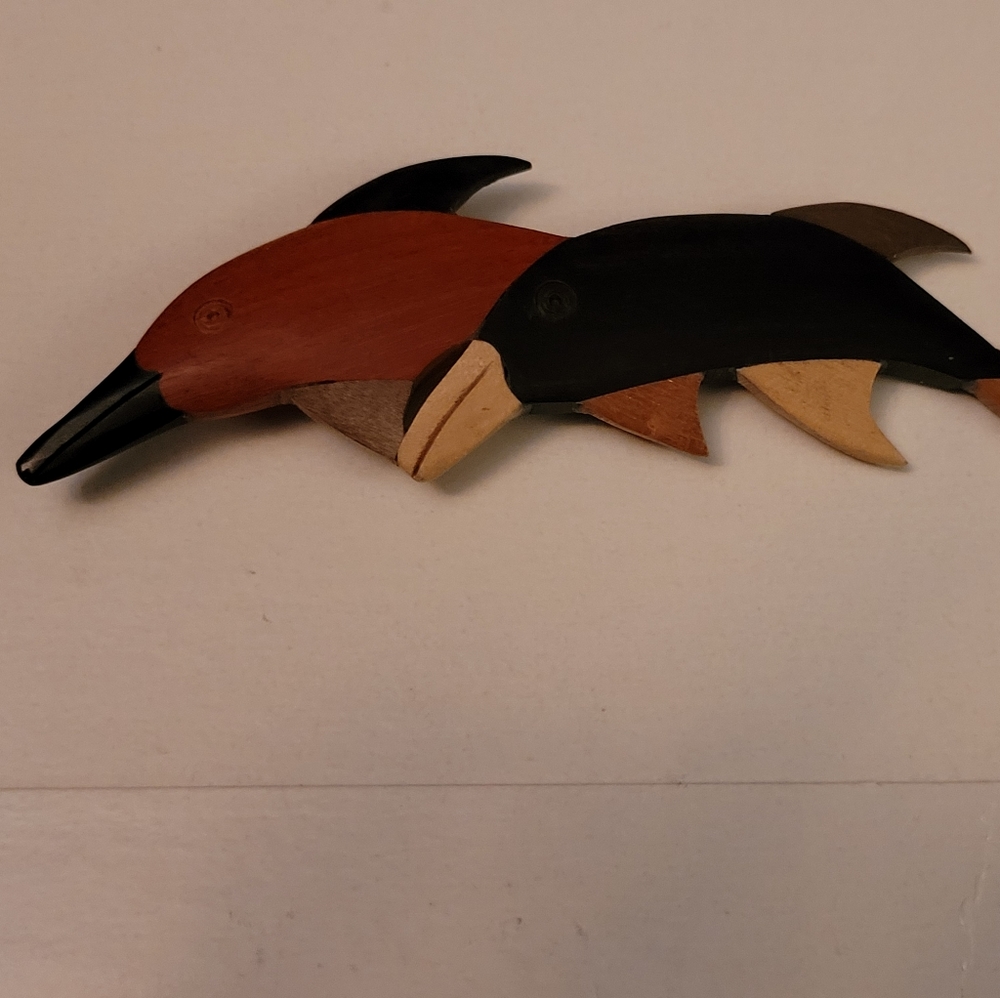 SOLD Fantastic Inlaid Wood Brooch